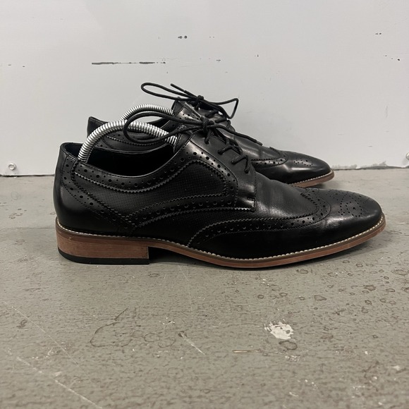Kenneth‎ Cole Reaction Blake Wingtip Oxford Shoes Men's 10 Black Leather Dress - Picture 1 of 9